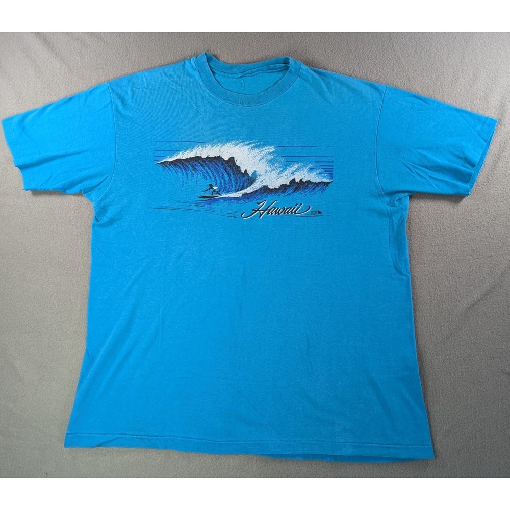 Vintage‎ 1983 Hawaii Surfer Wave Single Stitch T-Shirt XL Blue Graphic 80s